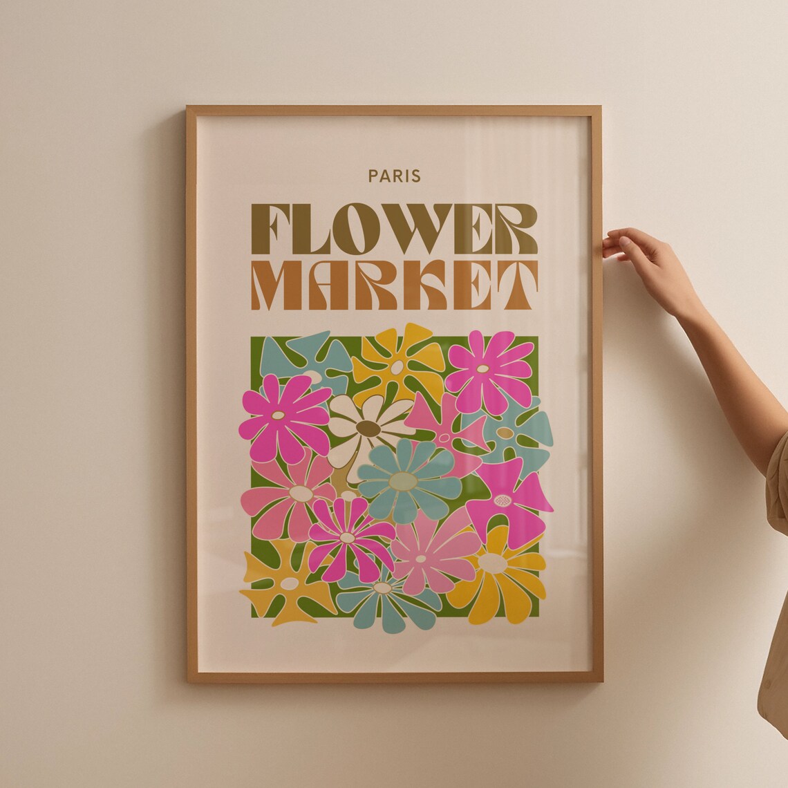 Paris Flower Market Bold Retro Groovy Colorful Floral Art Poster - Image 4