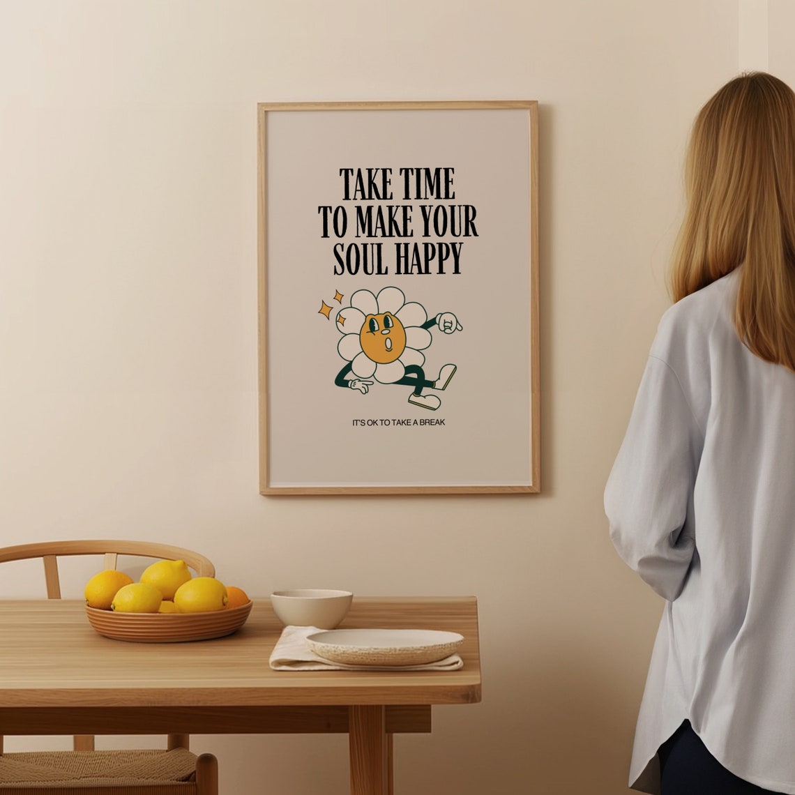 Take Time to Make Your Soul Happy Daisy Poster Retro Quote Decor - Image 2