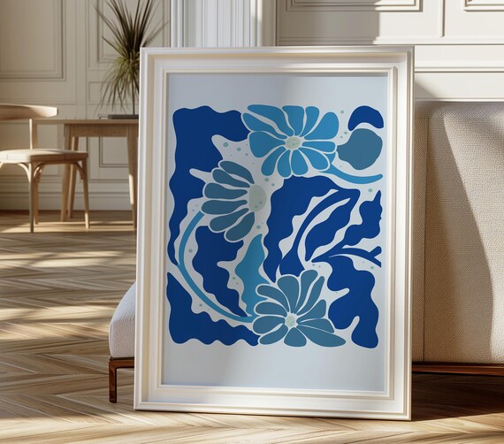 Blue Abstract Flower Wall Print Botanical Print Matisse Print Flower Poster Wall Decor Art Wall Art Prints