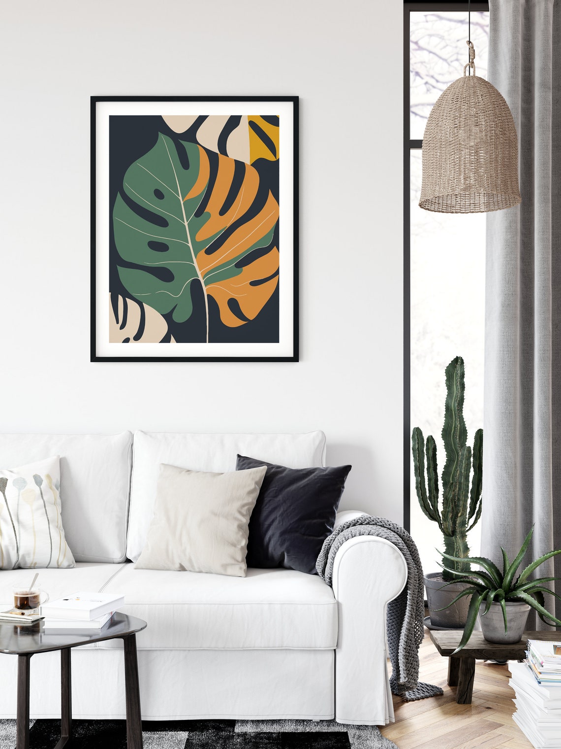 Abstract Monstera Leaf Black Green Tropical Bold Wall Poster - Image 2