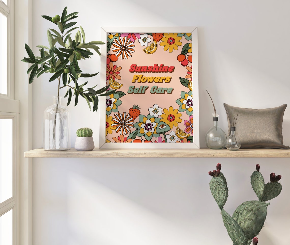Sunshine Flowers Self Care Retro Floral Frame Affirmation Poster - Image 2