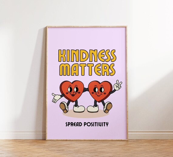 Kindness Matters Retro Cartoon Hearts Positivity Quote Poster