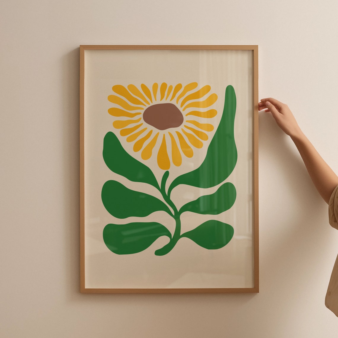 Retro Sunflower Bold Boho Yellow Green Mid Century Floral Poster - Image 2
