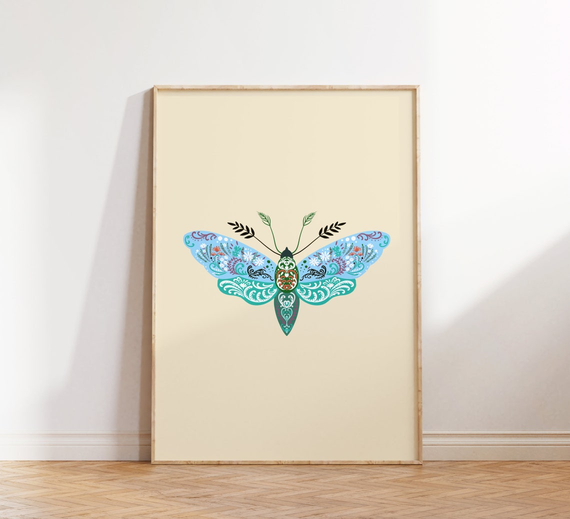 Boho Blue Butterfly Paisley Ornamental Vintage Insect Poster - Image 2