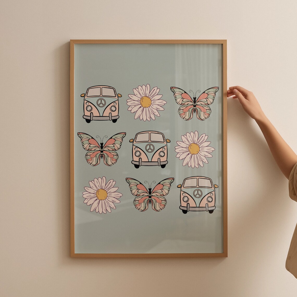 Hippie Van Flower Butterfly Retro Poster - Image 3