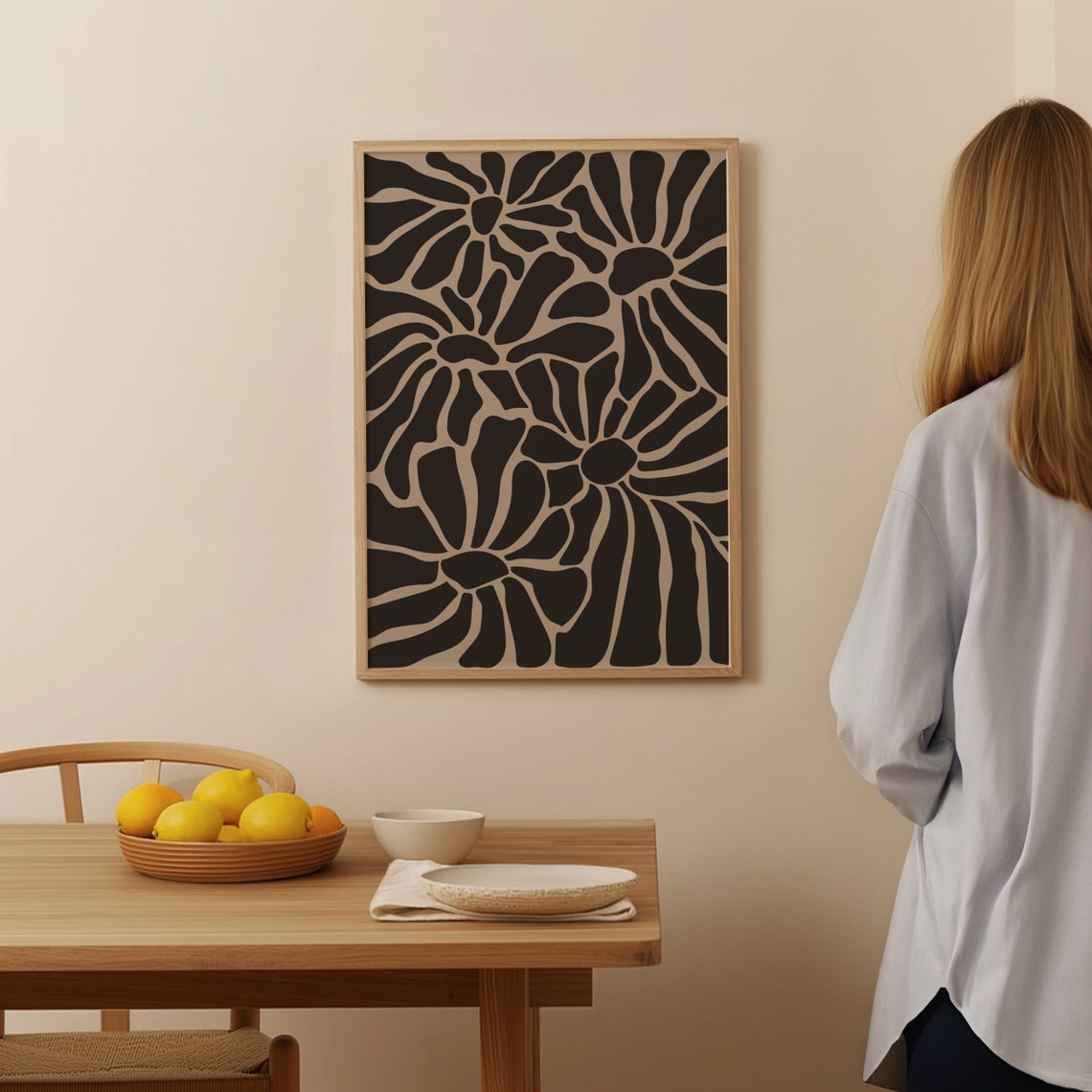 Black White Abstract Floral Pattern Modern Graphic Wall Poster - Image 4