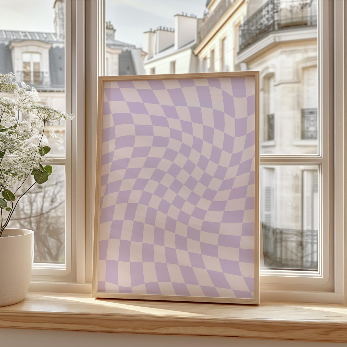 Wavy Purple Lilac Checkerboard Pattern Bold Retro Groovy Poster - Image 4