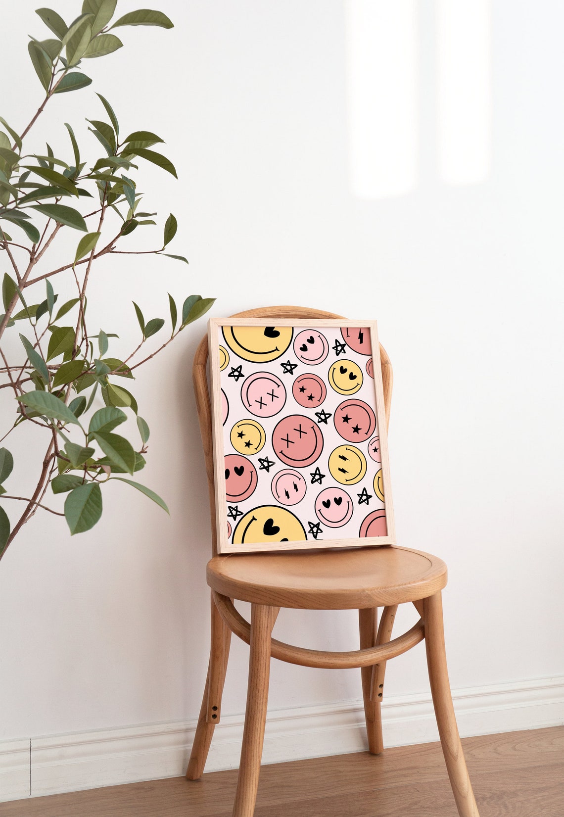 Retro Smiley Face Pattern Pink Yellow Cute Aesthetic Bedroom Poster - Image 3