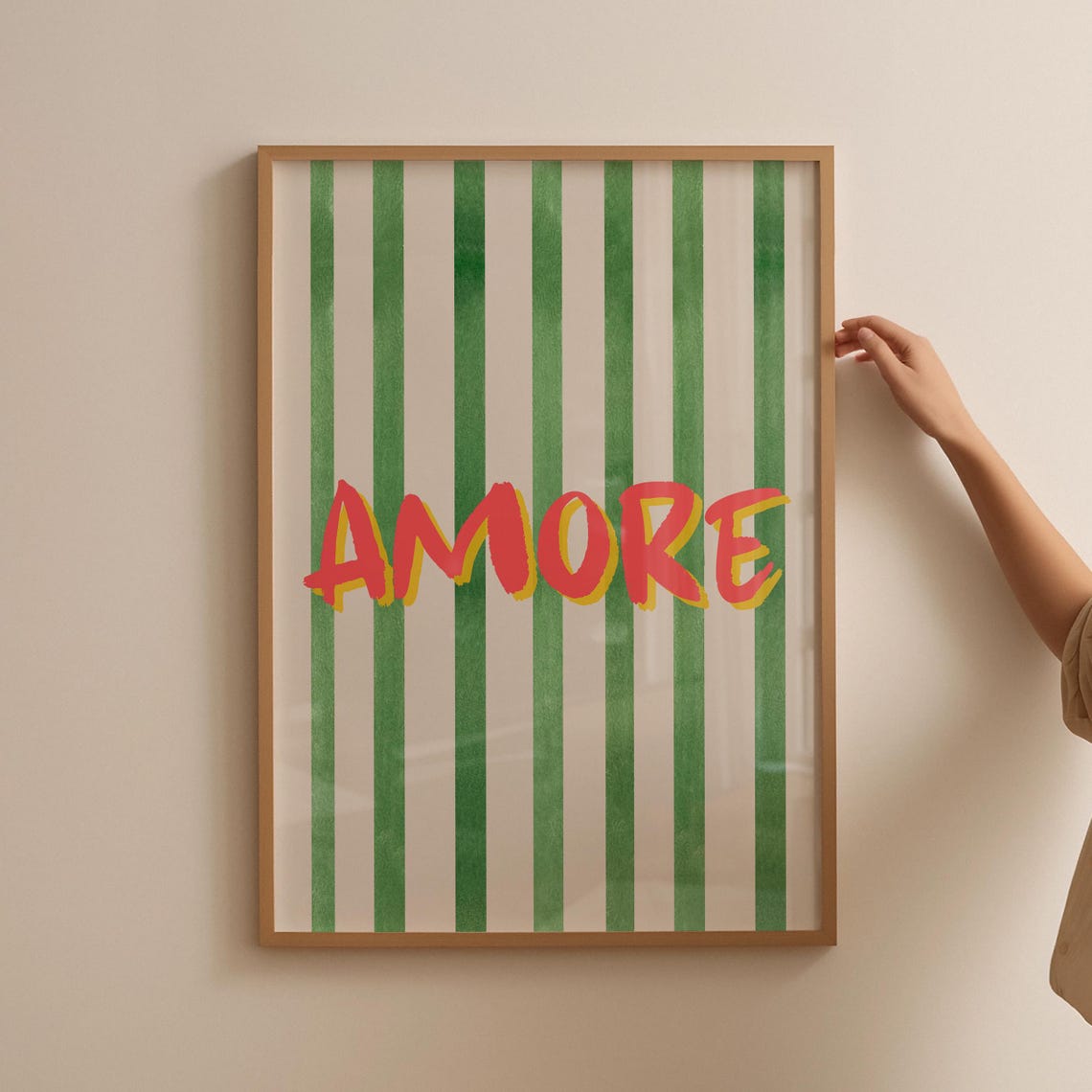 Amore Green Striped Retro Italian Typography Love Wall Poster - Image 3