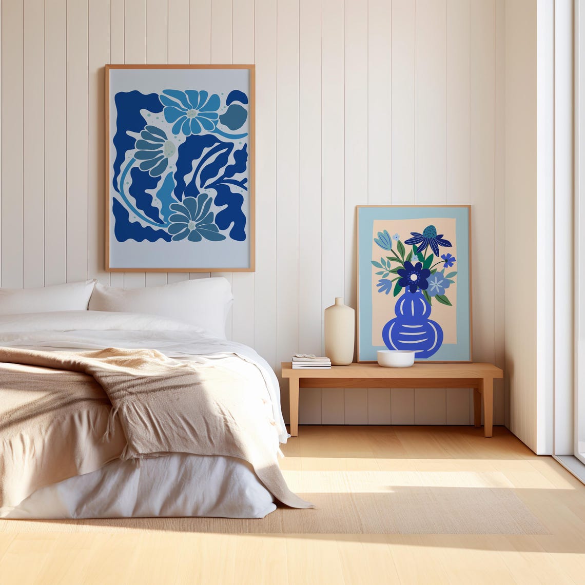 Blue Floral Abstract Botanical Two Piece Modern Wall Poster Set - Image 4