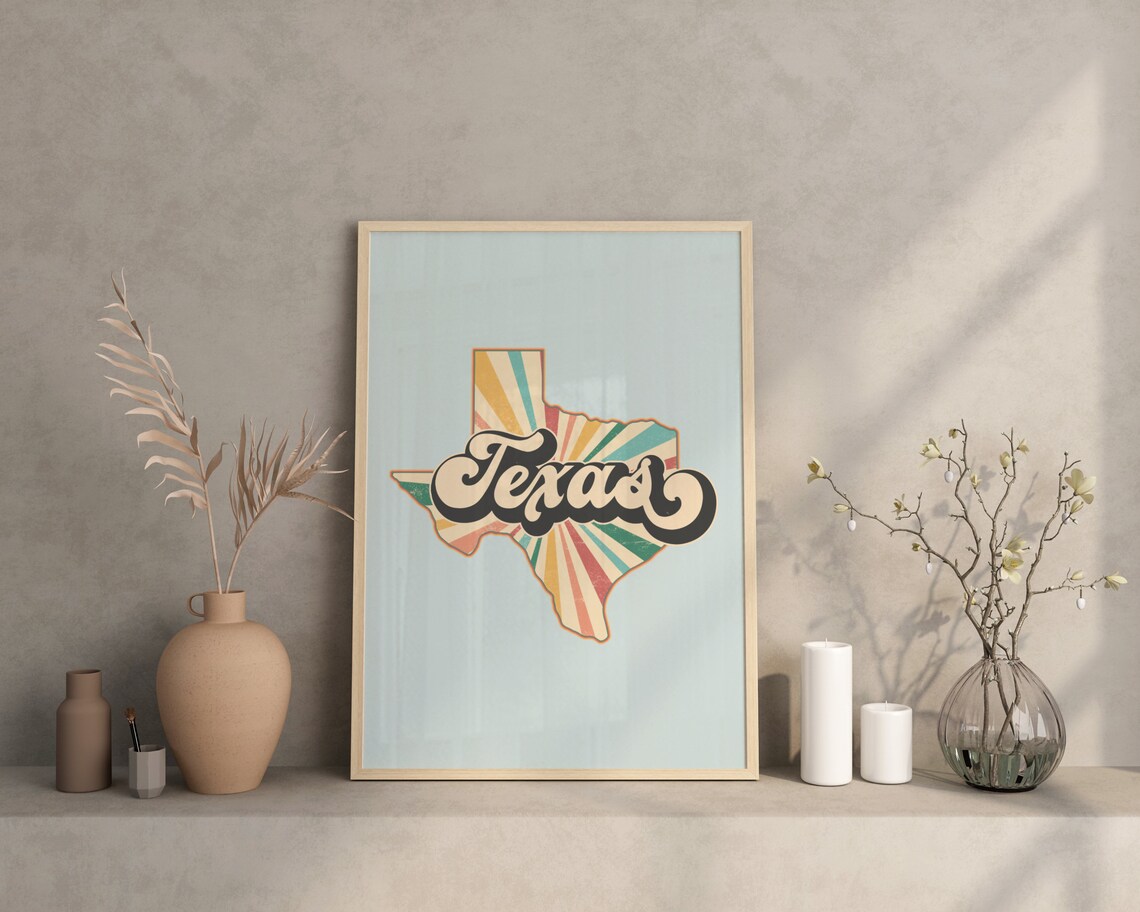 Retro Texas Map Print, Vintage Living Room Decor - Image 4