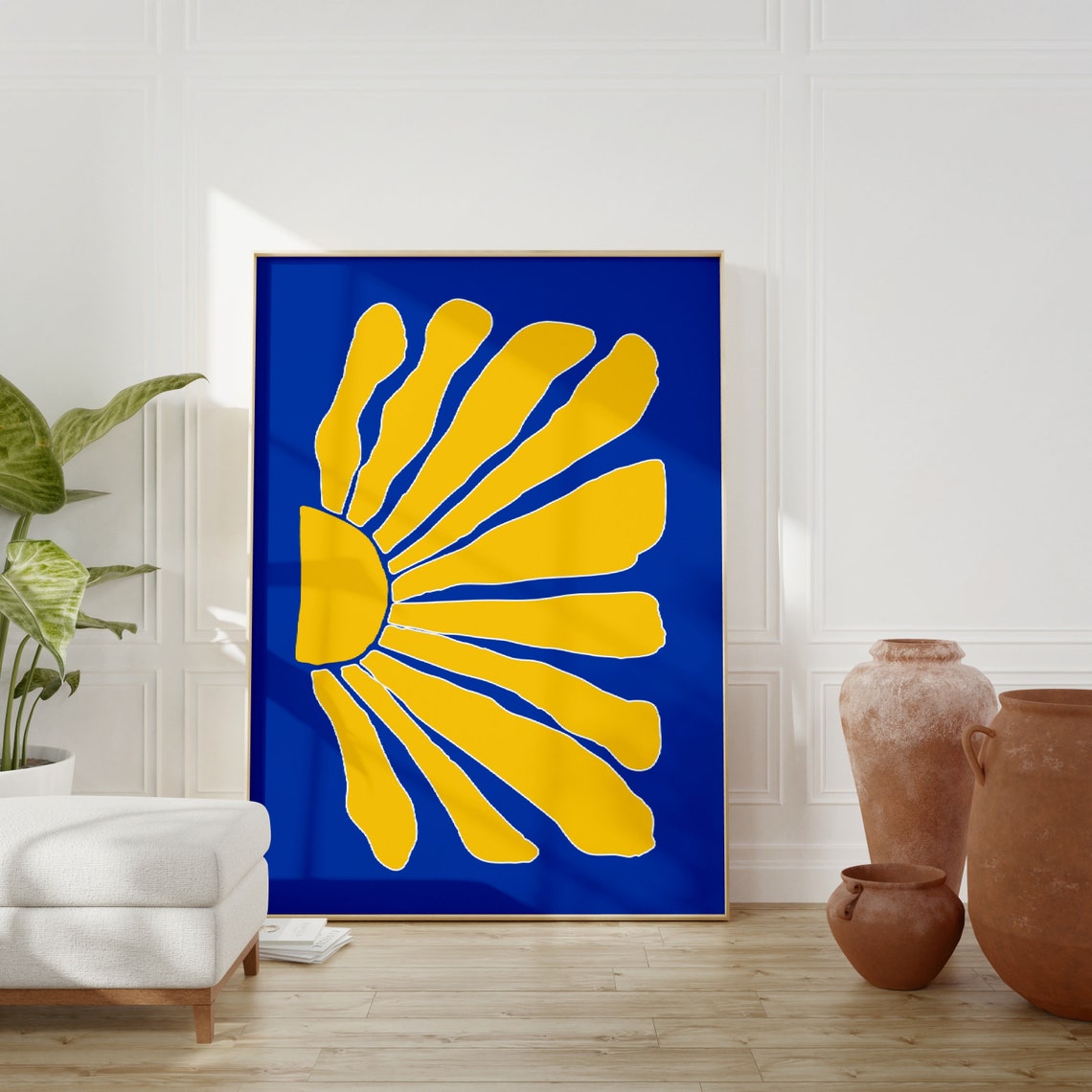 Yellow Sun Abstract Blue Minimalist Modern Graphic Wall Poster - Image 3