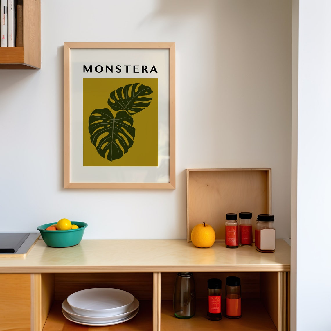 Monstera Bold Botanical Mustard Green Graphic Plant Wall Poster - Image 3