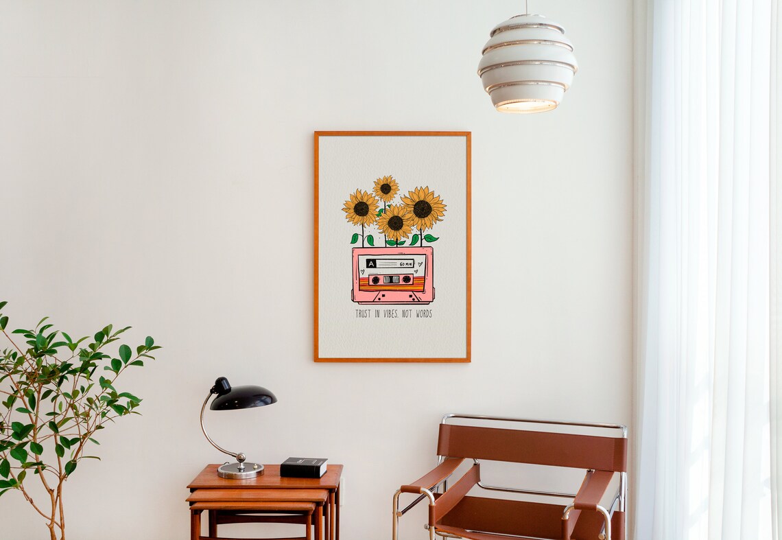Sunflower Retro Poster, Positive Quote Hippie Decor - Image 3