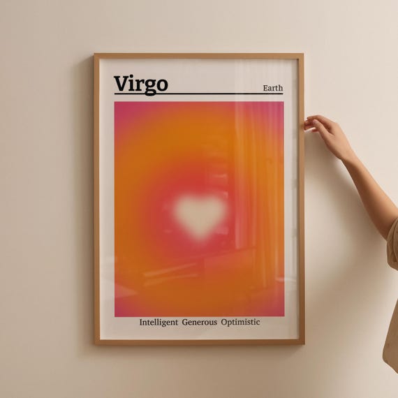 Virgo Wall Art Orange Poster Spiritual Wall Art Heart Print Star Sign Art Aura Poster Zodiac Birthday Gift Horoscope Print