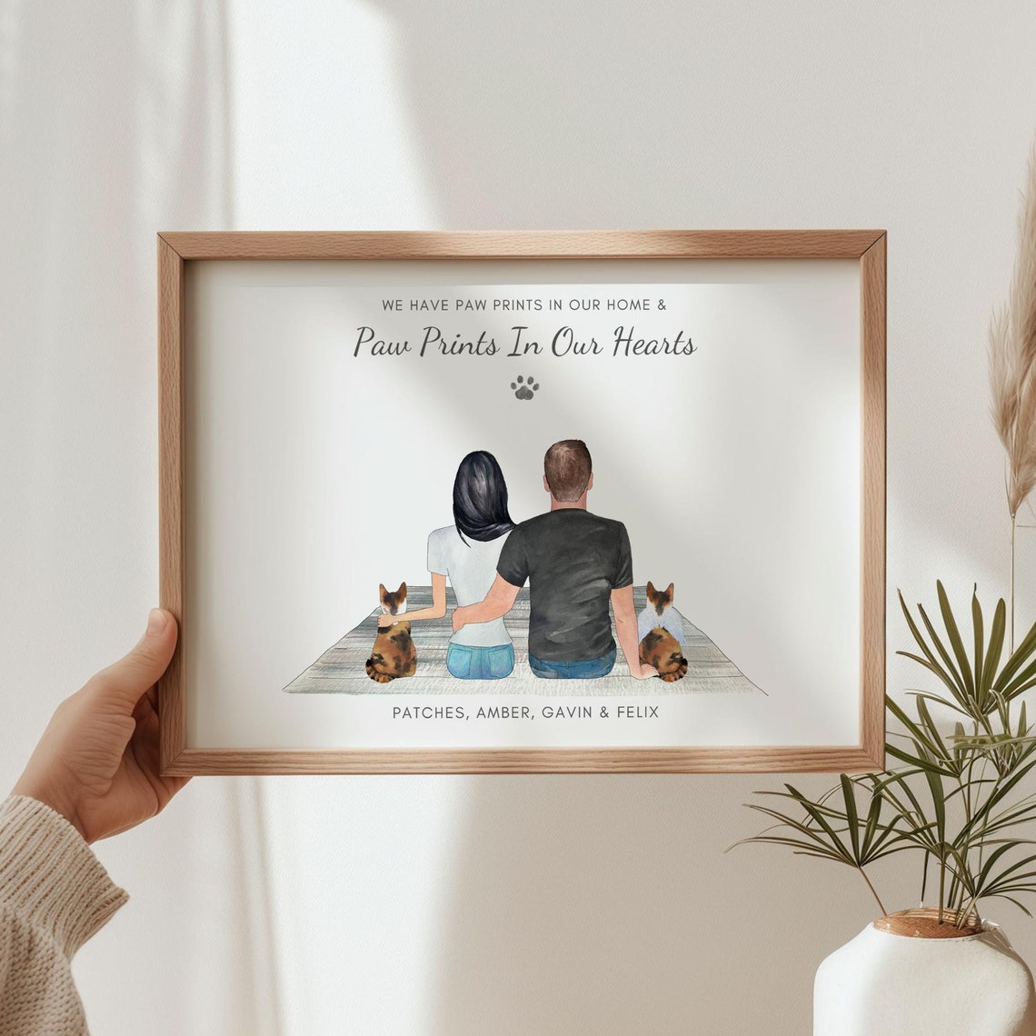 Personalised Family Print With Cat Pet Memorial Gifts Cat Memorial Gift Family Pet Portrait Cat Mom Gifts Cat Dad Gifts