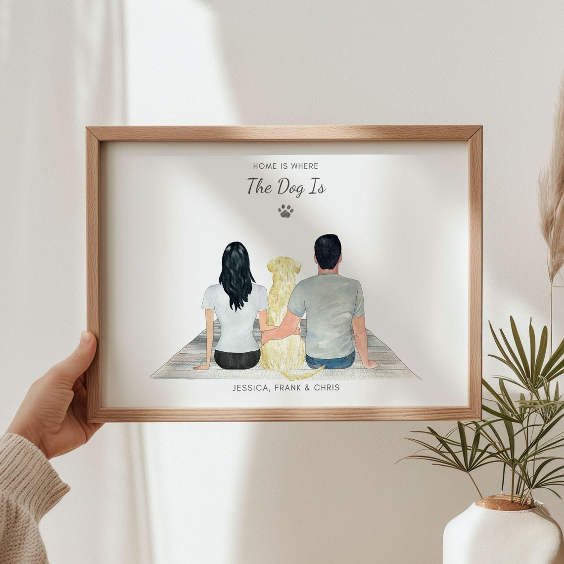 Home Is Where the Dog Is Couple and Golden Retriever Keepsake Print