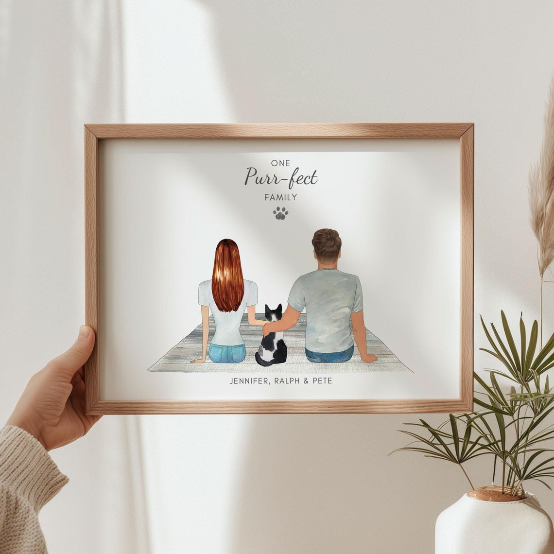 Cat Mom Gifts Personalised Family Print With Cat Housewarming Gifts For Cat Owner Couple Gifts Family Pet Portrait