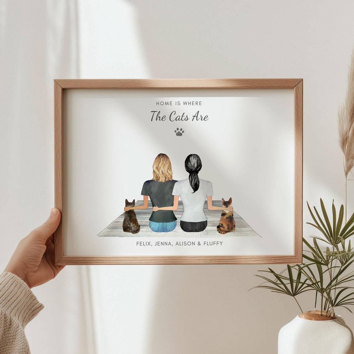 Personalised Family Print With Pets Same Sex Couple Gifts Cat Mom Gifts Lgbt Family Portrait Cat And Owner Gift New Cat Welcome Gift