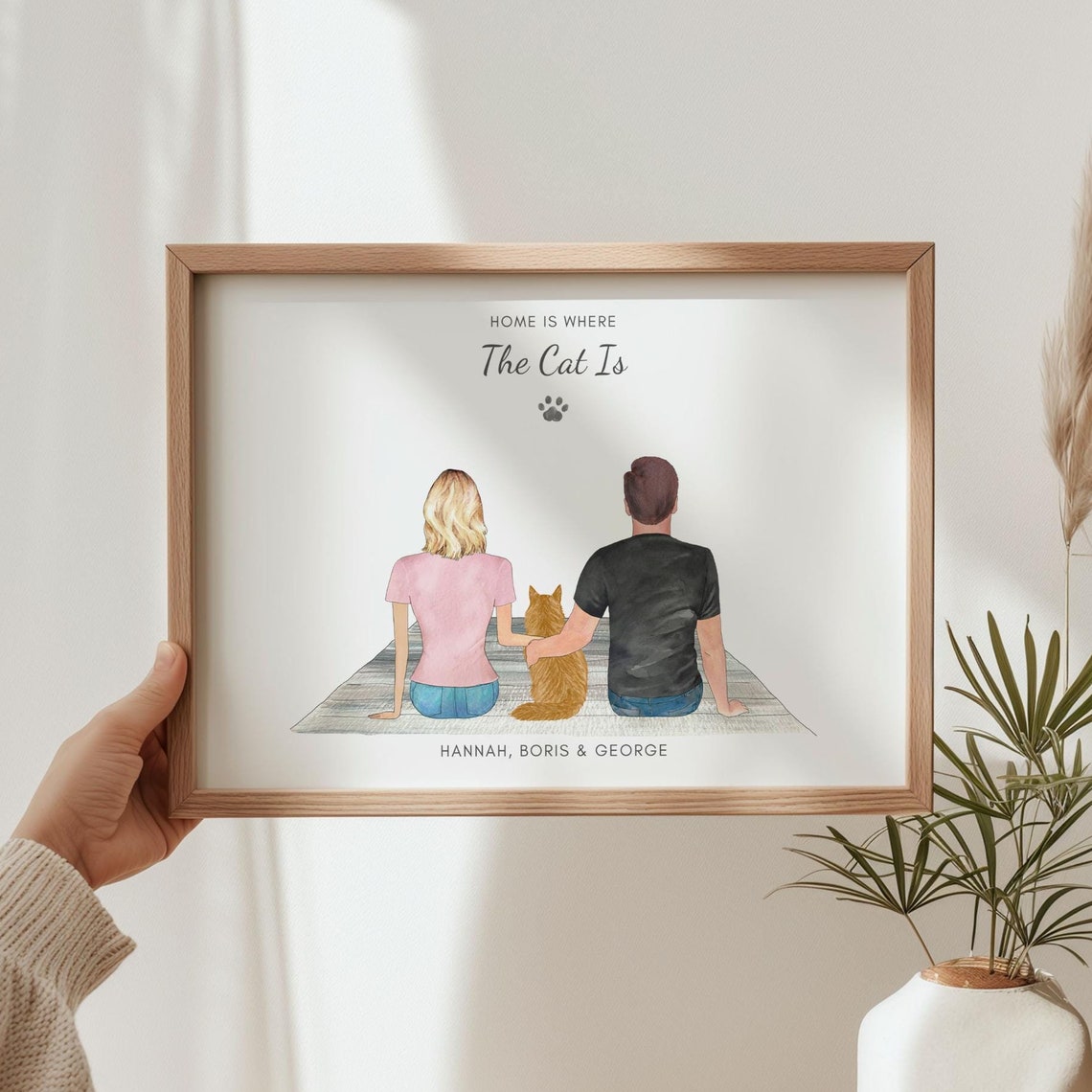 Personalized Couple and Their Cat Home Is Where The Cat Is Print