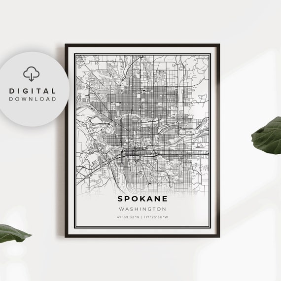 Spokane Map Print Washington Wa Usa Art Poster City Street Road Artwork Np299