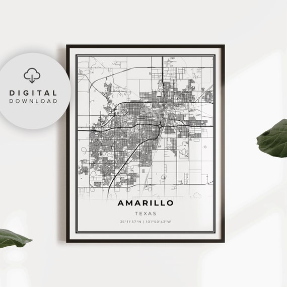 Amarillo Map Print Texas Tx Usa Art Poster City Street Road Etsy Np258