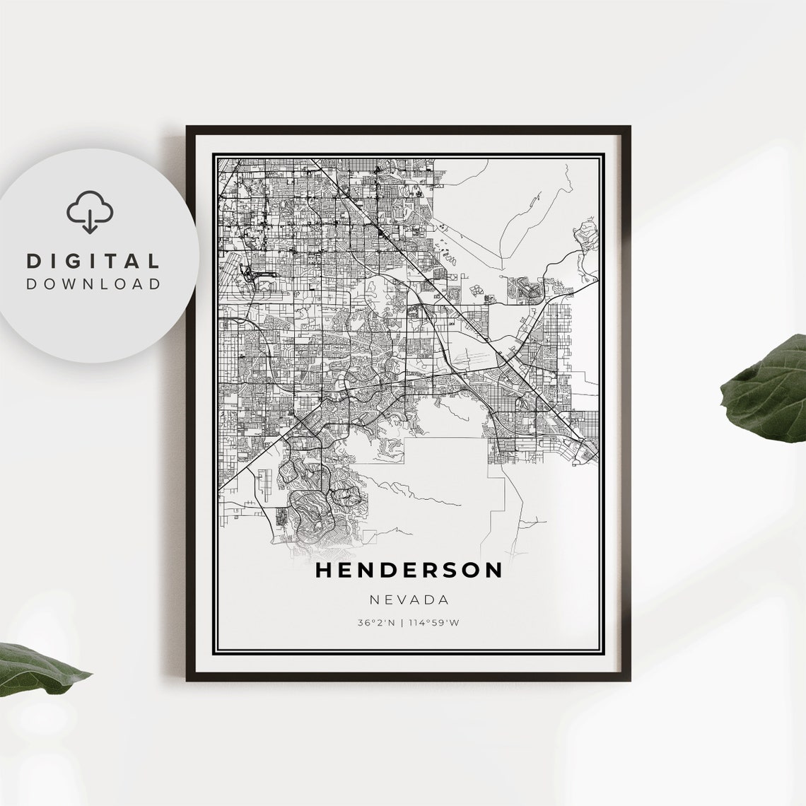 Henderson Nevada City Street Map Minimalist Black Map Art Poster