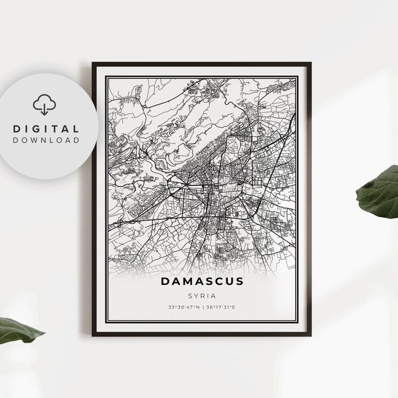 Damascus Map Print Syria Art Poster City Street Road Np713
