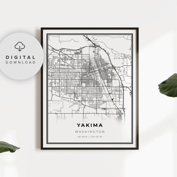 Yakima Map Print Washington Wa Usa Art Poster City Street Road Np3