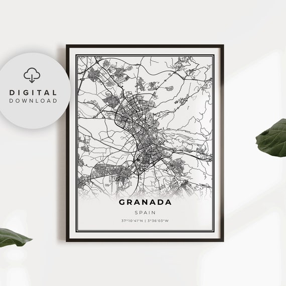 Granada Map Print Spain Art Poster City Street Road Minimalist Np724