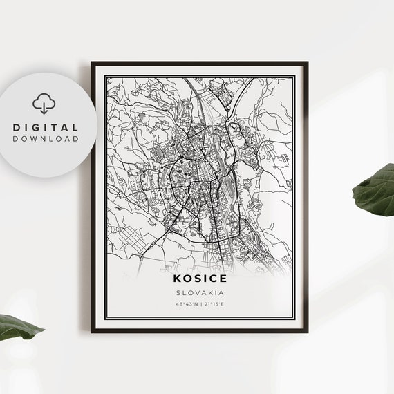 Kosice Map Print Slovakia Art Poster Kassa Kaschau City Street Road Np897