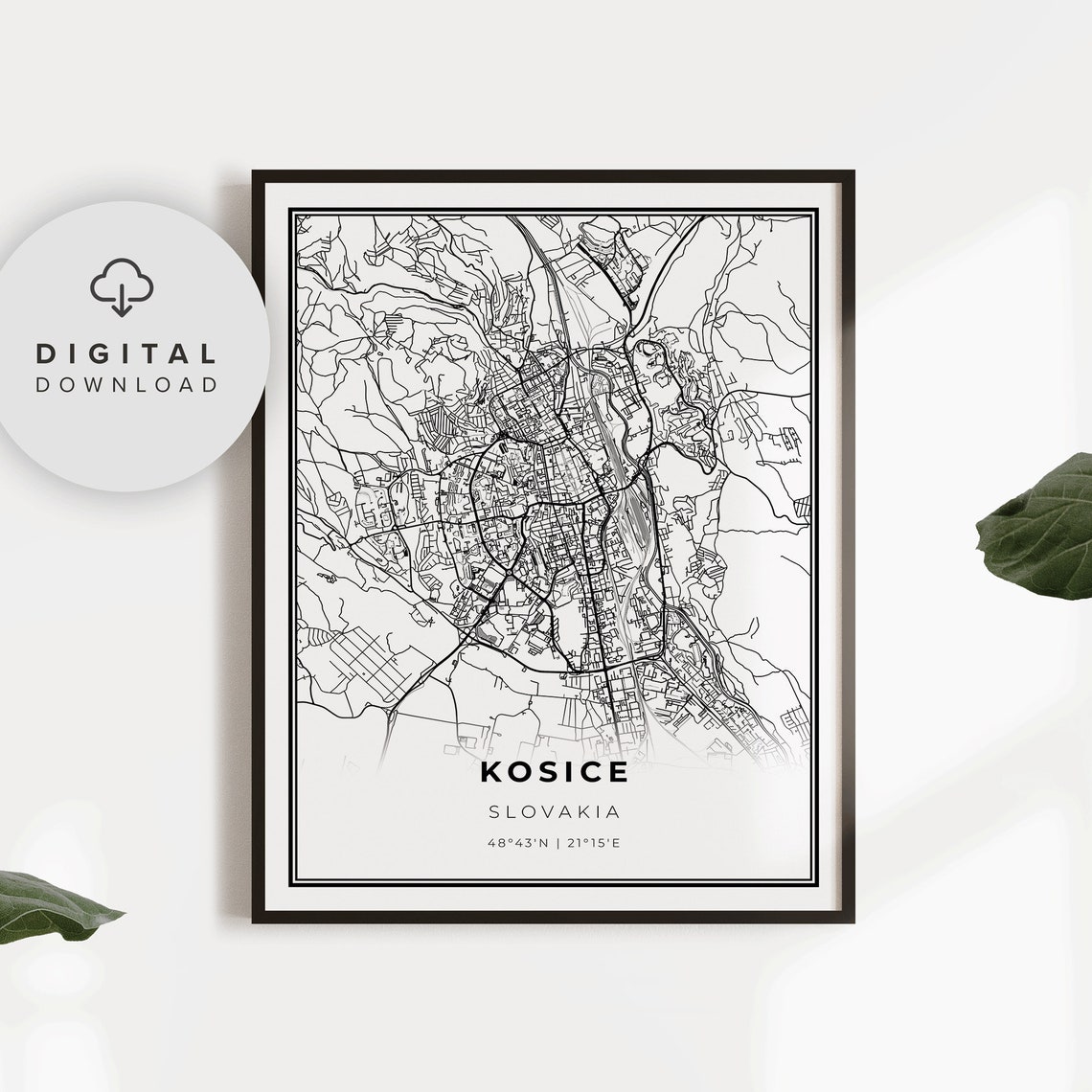 Kosice Map Print Slovakia Art Poster Kassa Kaschau City Street Road Np897