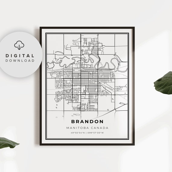 Brandon Map Print Manitoba Mb Canada Art Poster Westman City Street Road Maps Np893