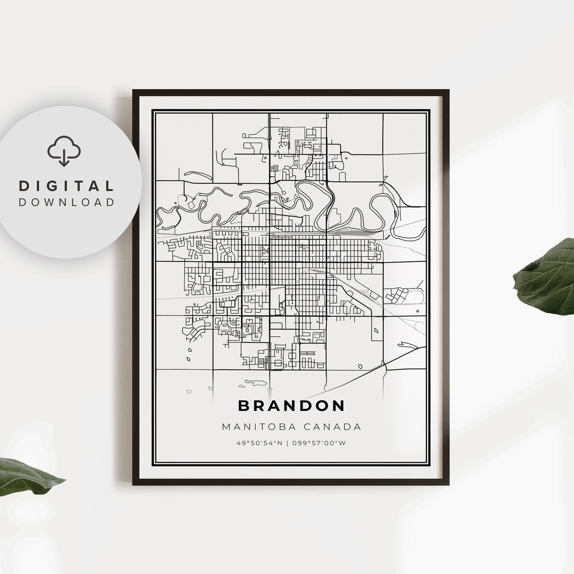 Brandon Map Print Manitoba Mb Canada Art Poster Westman City Street Road Maps Np893
