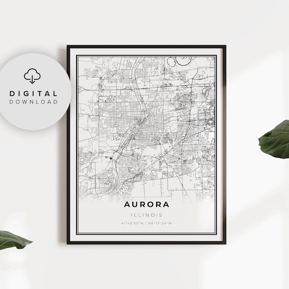 Aurora Illinois Chicago Suburb City Street Map Minimalist Art Poster