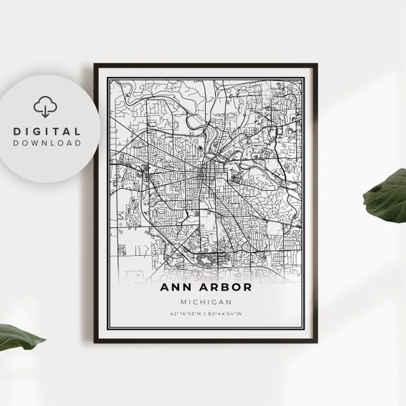 Ann Arbor Map Print Michigan Mi Usa Art Poster City Street Road Wall Decor Np253