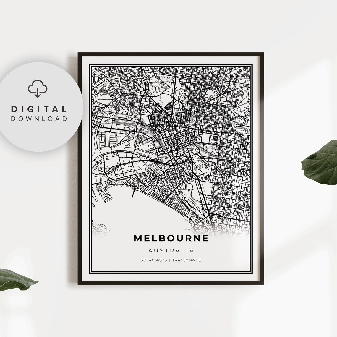 Downtown Melbourne Map Print Australia Victoria City Street Road Gift Dad Np600