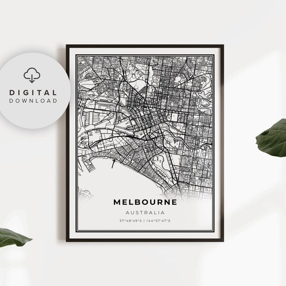 Downtown Melbourne Map Print Australia Victoria City Street Road Gift Dad Np600