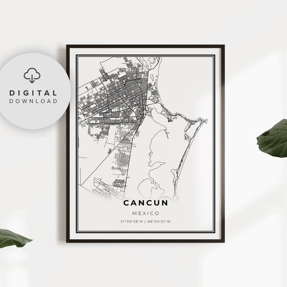 Cancun Map Print Mexico Art Poster City Street Road Wall Decor Gifr For A Mom Np634