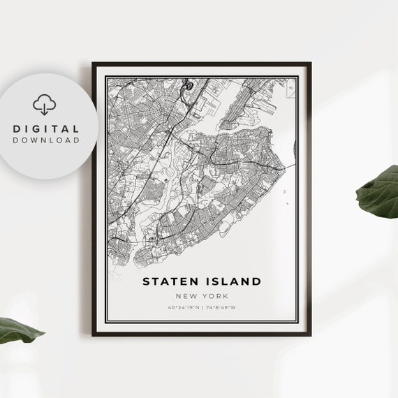 Staten Island Map Print New York City Nyc Ny Usa Art Poster Street Road Np314