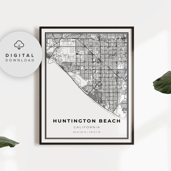 Huntington Beach Map Print Ca Usa Art Poster City Street Road Gift Him Np293
