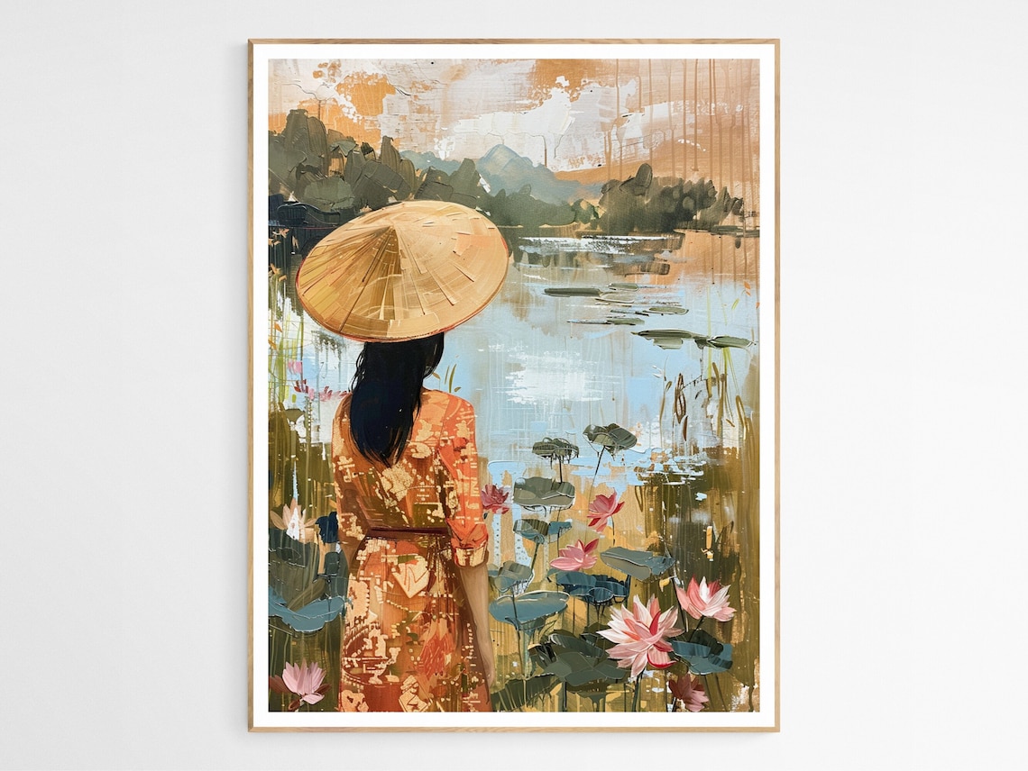 Feminine Floral Vietnamese Lady Art Print