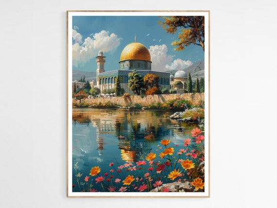 Rich And Lush Alaqsa Mosque Art Print Detailed Architectural Illustration Cultural Decor Unique Gift For Enthusiasts