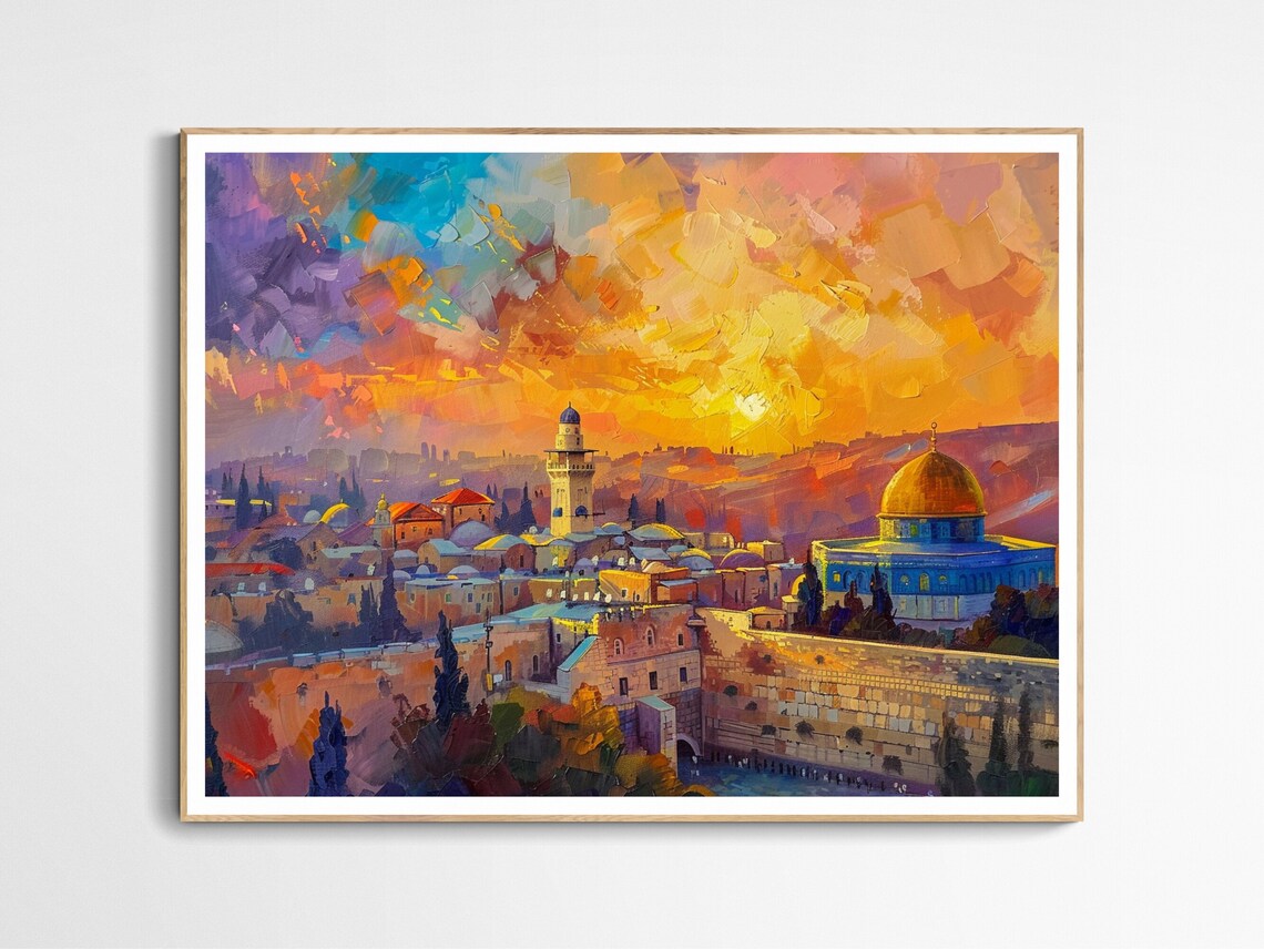 Jerusalem Old City Sunset Impasto Dome of the Rock Art Poster