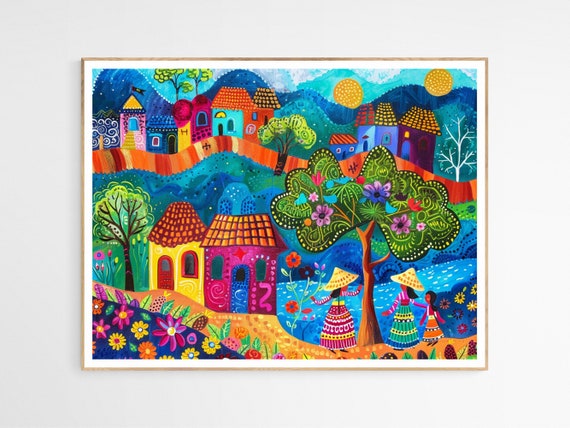 La Viva Mexico Art Print Mexican Folklore Landscape Colorful Traditional Style Amazing Home Decor