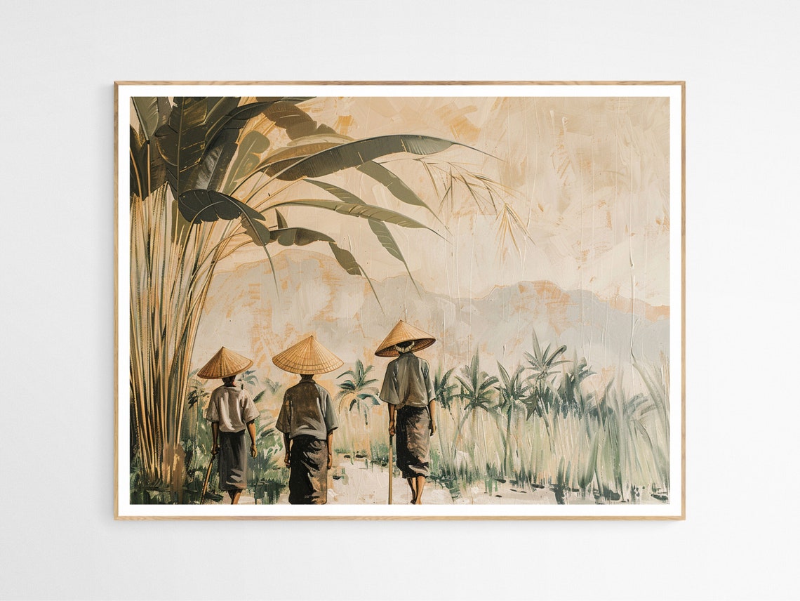 Three Salakot Hats Men Philippines Misty Landscape Art Poster