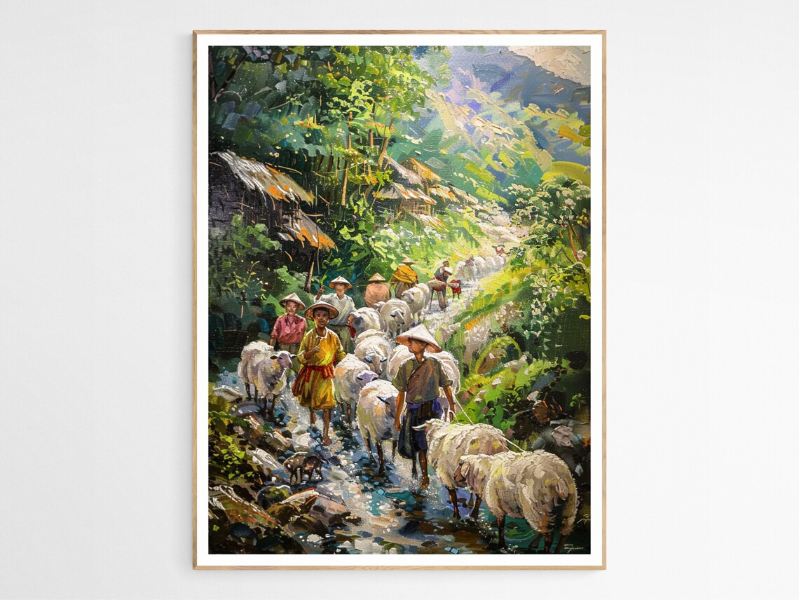 Filipino Sheep Herders Mountain Village Painting Rural Life Art Poster