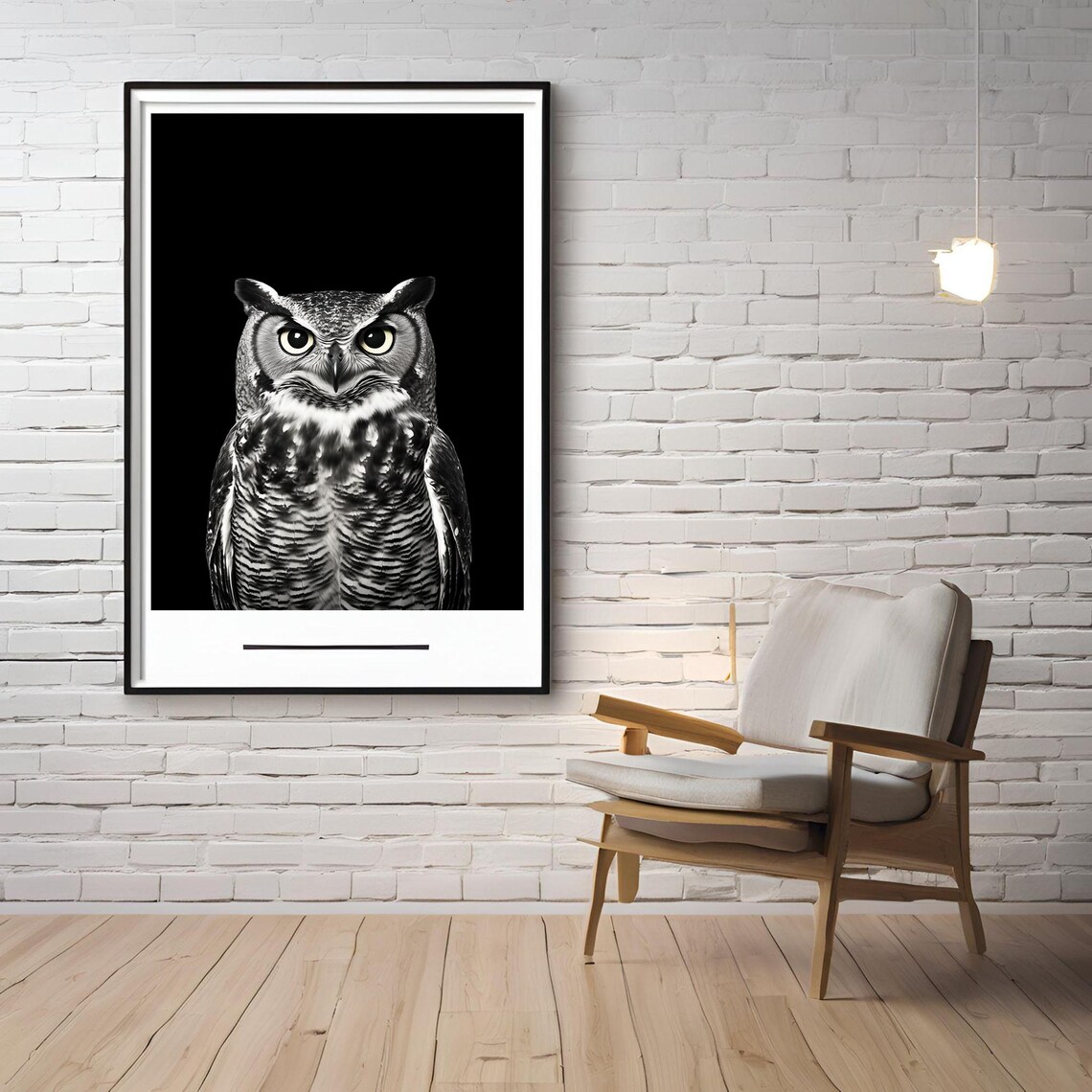 Black and White Great Horned Owl Portrait Stunning Wildlife Poster - Image 3