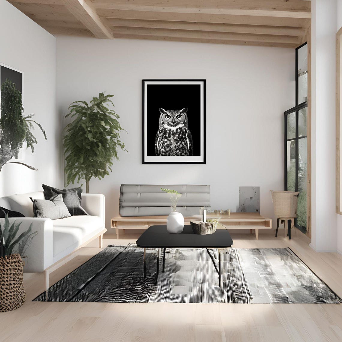 Black and White Great Horned Owl Portrait Stunning Wildlife Poster - Image 5