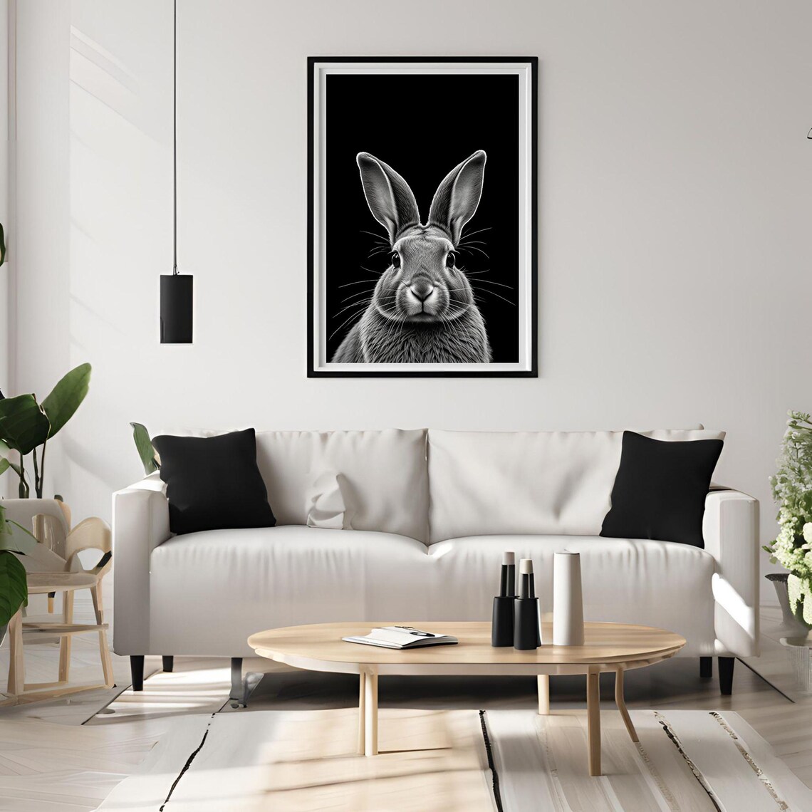 Black And White Rabbit Portrait Front Facing Minimalist Wildlife Poster - Image 4